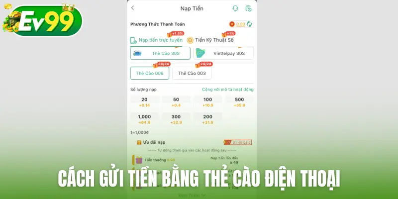 Cách gửi tiền bằng thẻ cào điện thoại